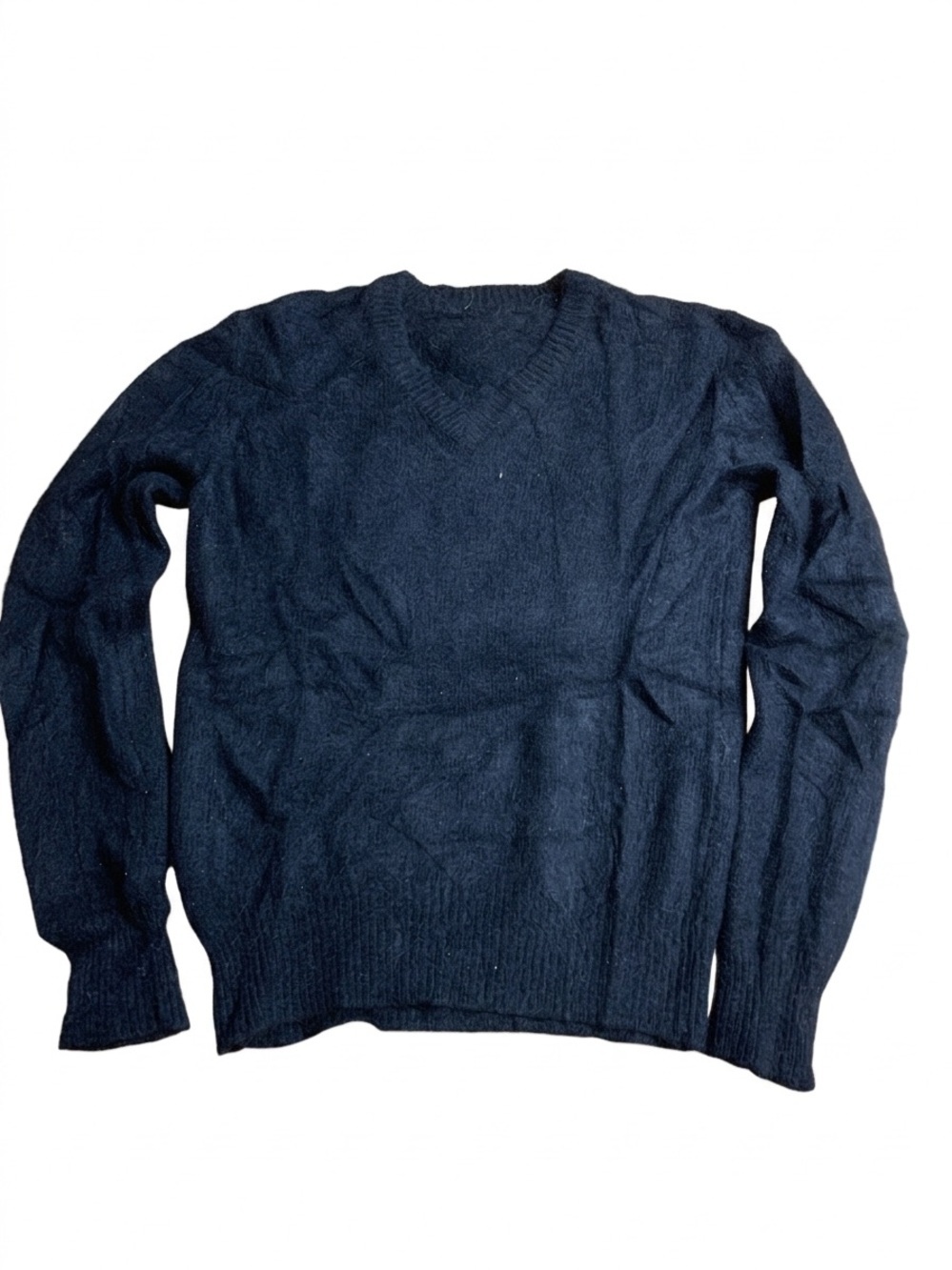 Vintage Black V-Neck Knit Sweater Classic Soft Texture Size Small